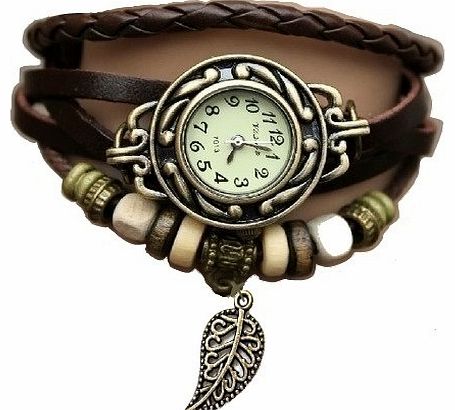 kshade  Brown Weave Wrist Watch Leather Bracelet WRAP Around Quartz Fashion Vintage Retro Womens watch   Free Soft Pouch Case