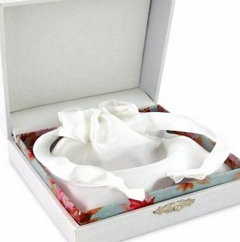 Premium solid bangle / bracelet / watch gift box - White/Ivory textured gift box with white white silk gift bag - Stunning silver vintage clasp - 9cms by 9cms by 4cms
