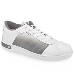 Male Davock Leather Upper Fashion Trainers in White and Grey