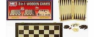 KTS Quality 3 in 1 Folding 15`` Wooden Chess Backgammon Draughts Checkers Set