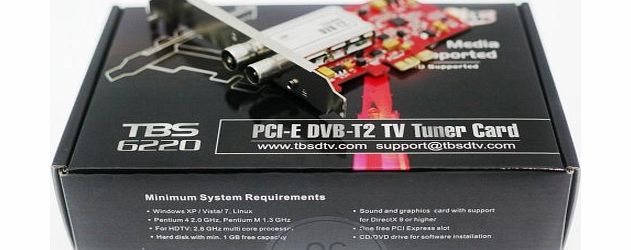 TBS PCI-E DVB-T2 TV Tuner Card High Definition Digital Free to Air Tuner (DVB-T/DVB-T2) Receiver - TBS6220
