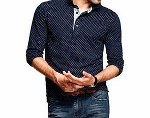 KUEGOE Navy cotton blend long-sleeved polo