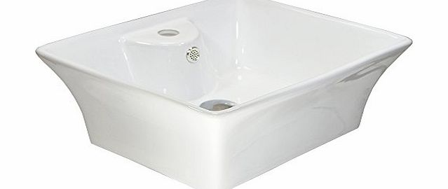 Bathroom Basin Square Cloakroom Sink White Ceramic Countertop Modern Gloss Bowl - FREE Pop-up Plug