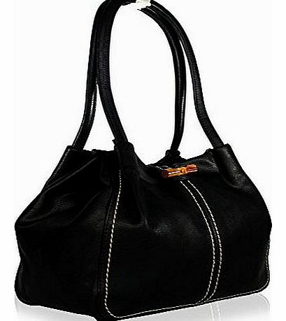 Large Faux Leather Designer Boutique Fringe Totes Handbag - BLACK