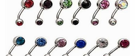 Kurtzy 12 x 15mm Surgical Steel Screw Naval Belly Bar Assorted Coloured Crystals from Kurtzy TM