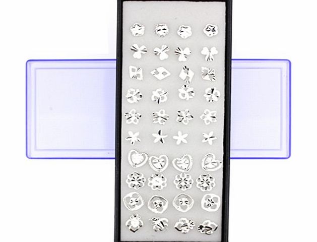 Kurtzy Set of 40 (20 pairs) 925 Sterling Silver Ladies Mixed Design Jewellery Stud Earrings By Kurtzy TM
