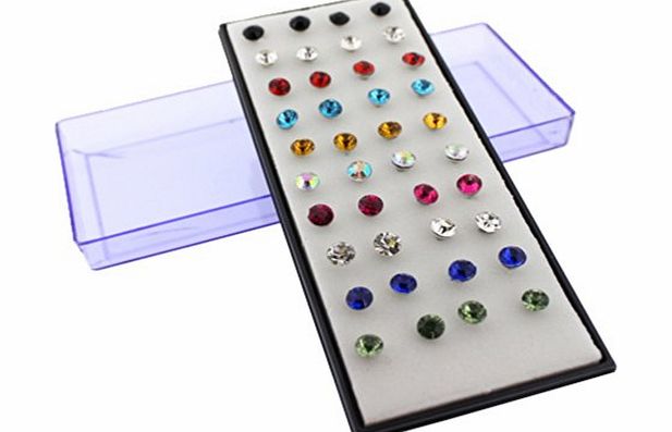 Kurtzy Set of 40 (20 Pairs) White Gold Plated Crystal 5mm Stud Earrings in Multi Colours (colours may vary) by KurtzyTM