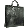 L.A.P.A. Black Croco Large Tote Leather Handbag w/Pouch