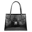 L.A.P.A. Black Croco-style Leather Double Gusset Briefcase
