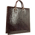 L.A.P.A. Dark Brown Croco Large Tote Leather Handbag w/Pouch