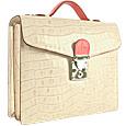 L.A.P.A. Ivory and Pink Croco-embossed Double Gusset Compact Briefcase
