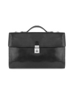 Men` Black Italian Leather Portfolio Briefcase