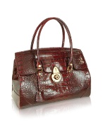 L.A.P.A. Ruby Red Croco Stamped Patent Leather Satchel Bag