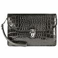 L.A.P.A. Shiny Black Croco-embossed Leather Clutch
