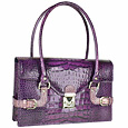 Violet Buckled Croco-Style Leather Shoulder Bag