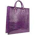 Violet Croco Large Tote Leather Handbag w/Pouch