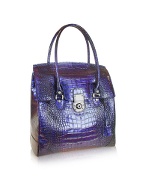 Violet Croco Stamped Leather Flap Tote Bag