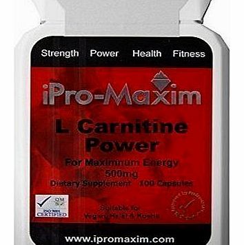 L-Carnitine POWER 100 Caps- 500mg per capsule, Strongest Advanced Energy, Performance and Recovery. Promotes Extreme Muscle Growth.Vegetarian/Vegan Capsules