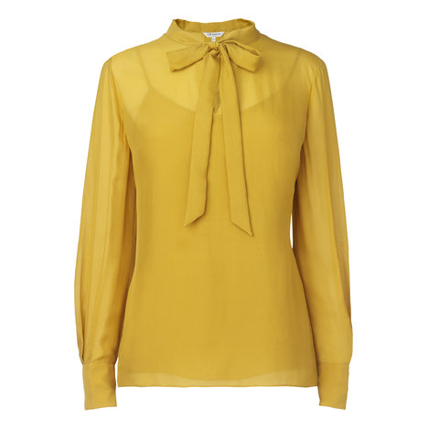 L.K. Bennett Salena Silk Satin Tie-Neck Blouse Colour Mustard