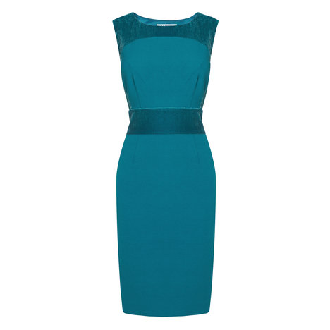 L.K. Bennett Surrey Satin Trimmed Velvet Dress Colour Deep Lake