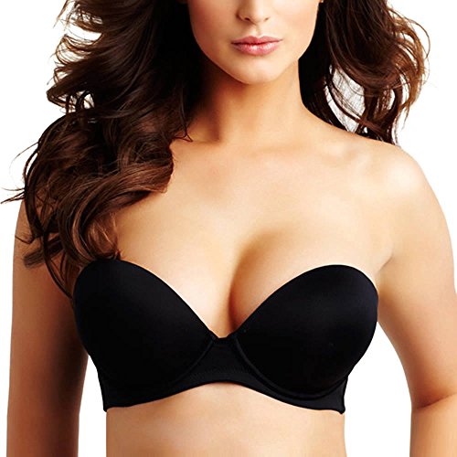 La Isla Womens Gel Padded Convertible Strapless Maximum Cleavage Push Up Bra Black 32D
