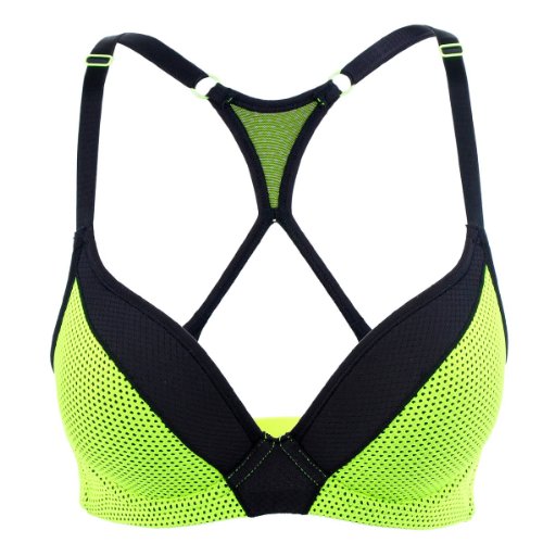 La Isla Womens Push Up Racer Back Cool Comfort Run Sports Bra Green 36 B