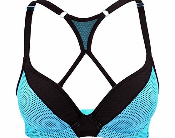La Isla Womens Push Up Racer Back Cool Comfort Sports Bra Blue 32 C