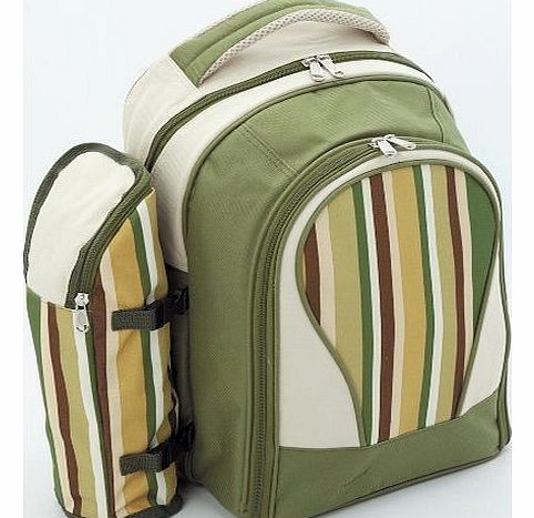 La Roca 4 Person Deluxe Green Stripe Picnic Rucksack