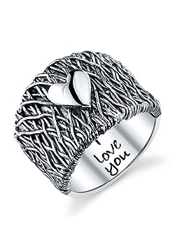 LA Rocks Silver Large Woven Heart Ring 625965-Lrg