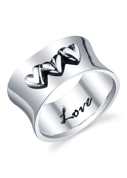 LA Rocks Silver Medium Three Heart Ring 625715-Med