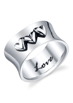LA Rocks Silver Small Three Heart Ring 625715-Sml
