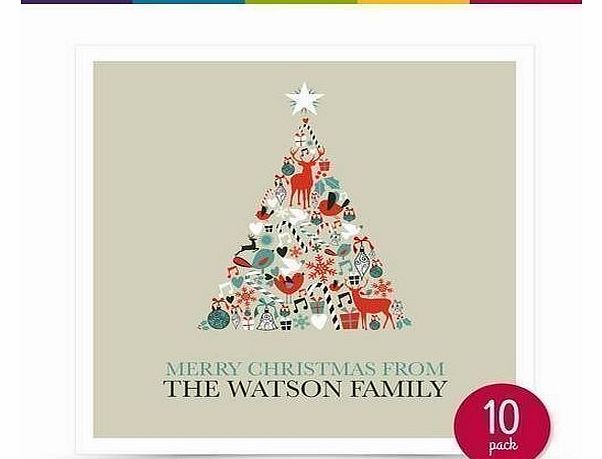 Label Amour 10 Personalised Handmade Christmas Xmas Tree Family Card - Pack