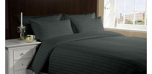 Lacasa Bedding 300 TC Egyptian cotton Duvet Set Italian Finish Stripe (UK Double , Elephant Grey )