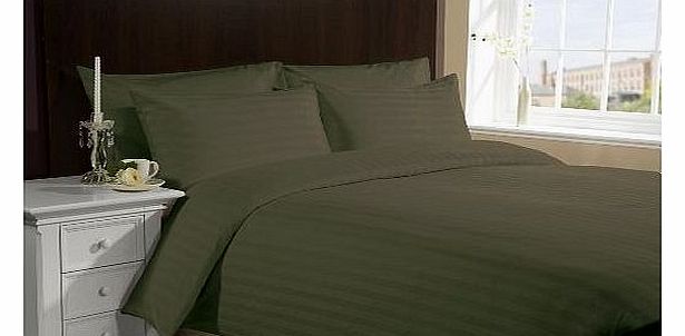 Lacasa Bedding 600 TC Egyptian cotton Duvet Set Italian Finish Stripe (UK Double , Olive )