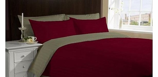 LACASA Egyptian cotton Reversible Duvet set 800 TC Striped ( Small Double , Blood Red & Taupe )