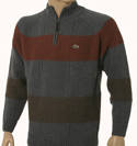 Lacoste Airforce Blue with Rust & Brown Stripe 1/4 Zip Wool Mix Sweater