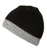 Lacoste Black and Grey Ribbed Beanie Hat
