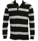 Black and Grey Stripe Long Sleeve Pique Polo Shirt