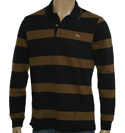 Lacoste Black and Sand Stripe Pique Polo Shirt