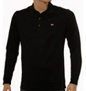 Black Long Sleeve Cotton Polo Shirt - Silver Croc