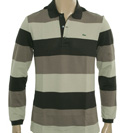 Brown Stripe Long Sleeve Pique Polo Shirt