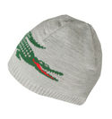 Lacoste Grey Beanie Hat with Large Croc Logo