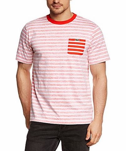 L!ve Mens TH7801-00 Striped Crew Neck Short Sleeve T-Shirt, Multicoloured (WHITE/REDCURRANT BUSH 5ML), Small (Manufacturer Size: 3)