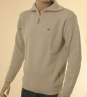 Mens Beige 1/4 Zip High Neck Wool Mix Sweater