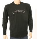 Mens Black with Grey Logo Long Sleeve Cotton T-Shirt
