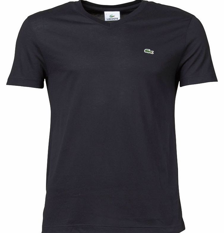 Lacoste Mens Plain V-Neck T-Shirt Black