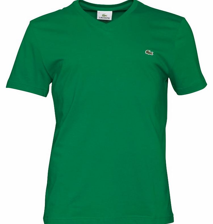 Lacoste Mens Plain V-Neck T-Shirt Green