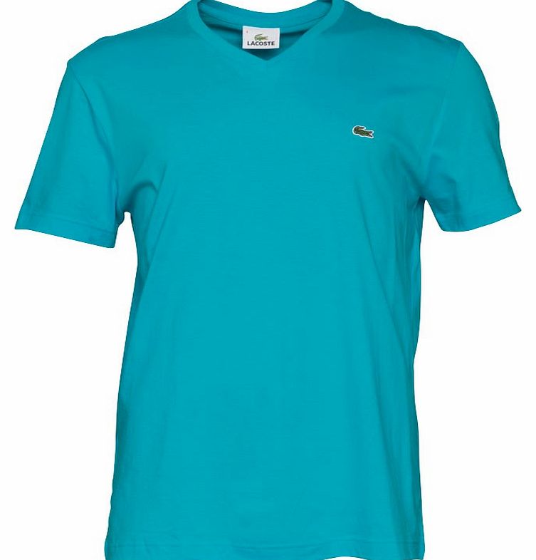 Lacoste Mens Plain V-Neck T-Shirt Turquoise