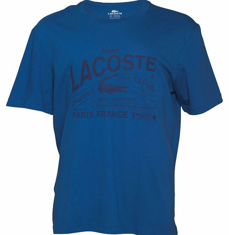 Lacoste Mens Printed Lacoste T-Shirt Blue/Black