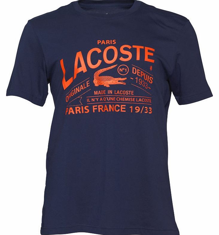Lacoste Mens Printed Lacoste T-Shirt Blue/Orange
